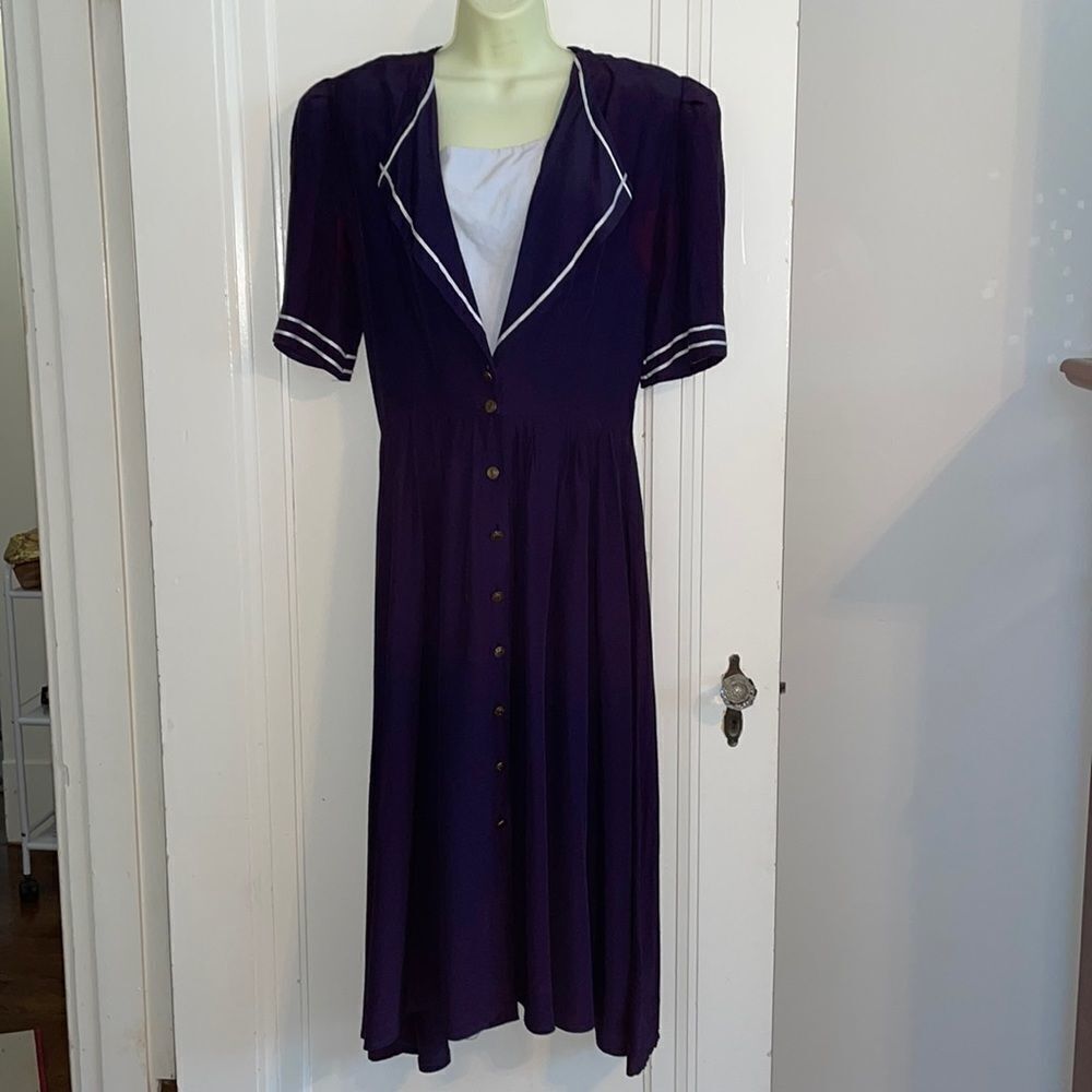 Vtg 80s Jonathan Martin 2 navy blue nautical dress